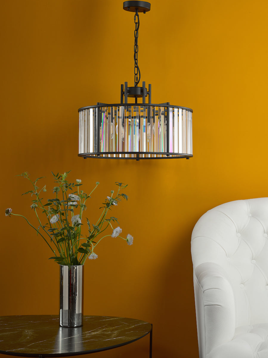 Dar Kiran 5 Light Pendant Satin Black and Glass – from Amos Lighting + Home