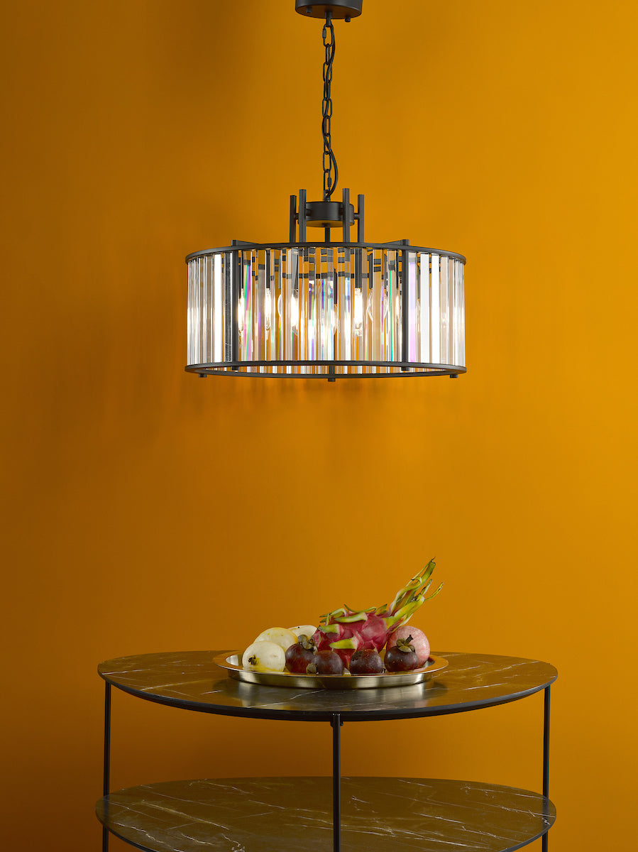 Dar Kiran 5 Light Pendant Satin Black and Glass – from Amos Lighting + Home