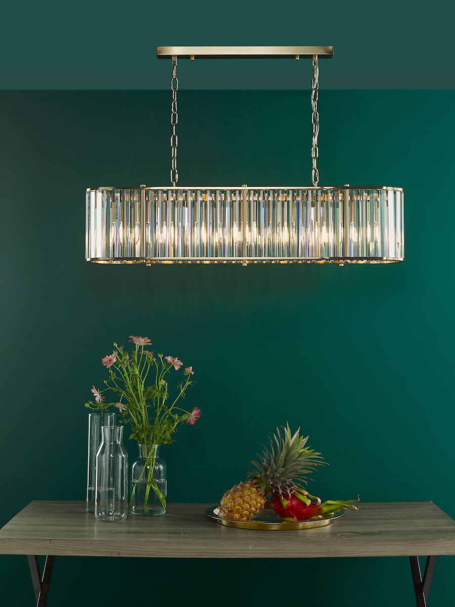 Dar Kiran 7 Light Bar Pendant Natural Brass and Glass – from Amos Lighting + Home