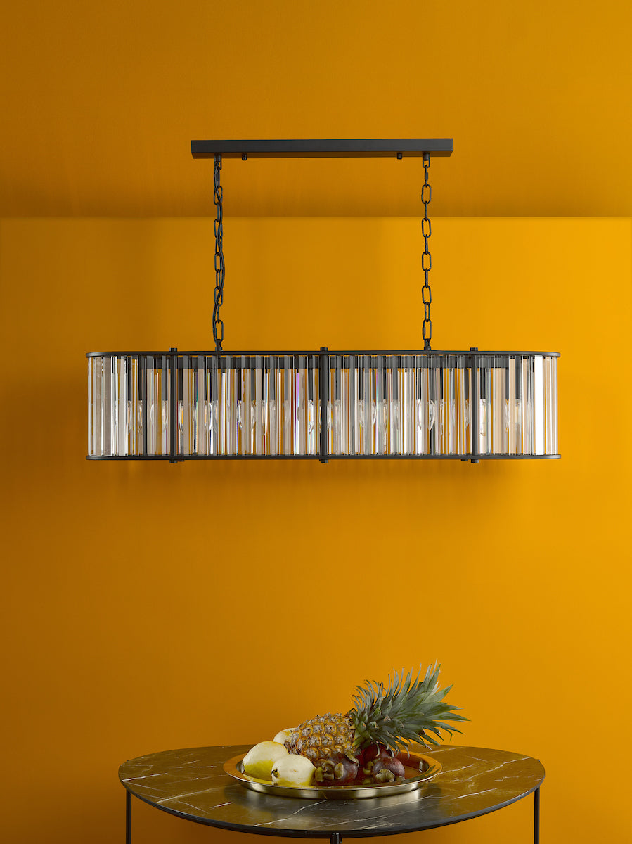 Dar Kiran 7 Light Bar Pendant Satin Black and Glass – from Amos Lighting + Home