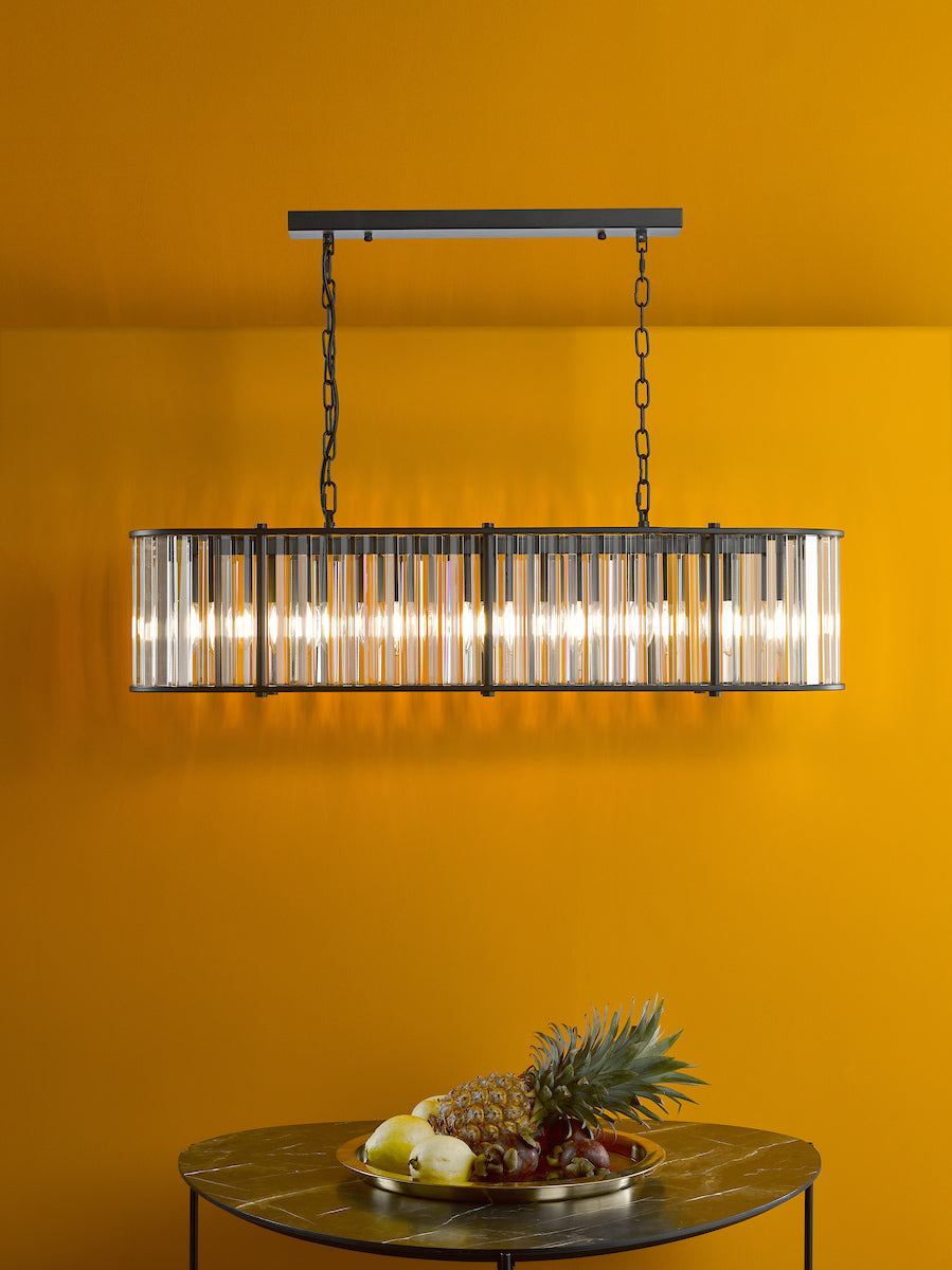 Dar Kiran 7 Light Bar Pendant Satin Black and Glass – from Amos Lighting + Home