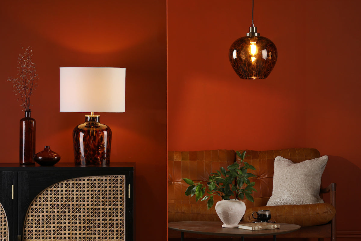 Dar Leandra Dual Light Table Lamp Tortoiseshell Glass With Shade – from Amos Lighting + Home