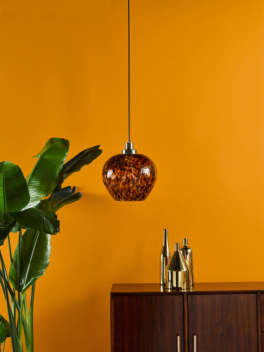 Dar Leandra Pendant Tortoiseshell Glass and Antique Brass – from Amos Lighting + Home