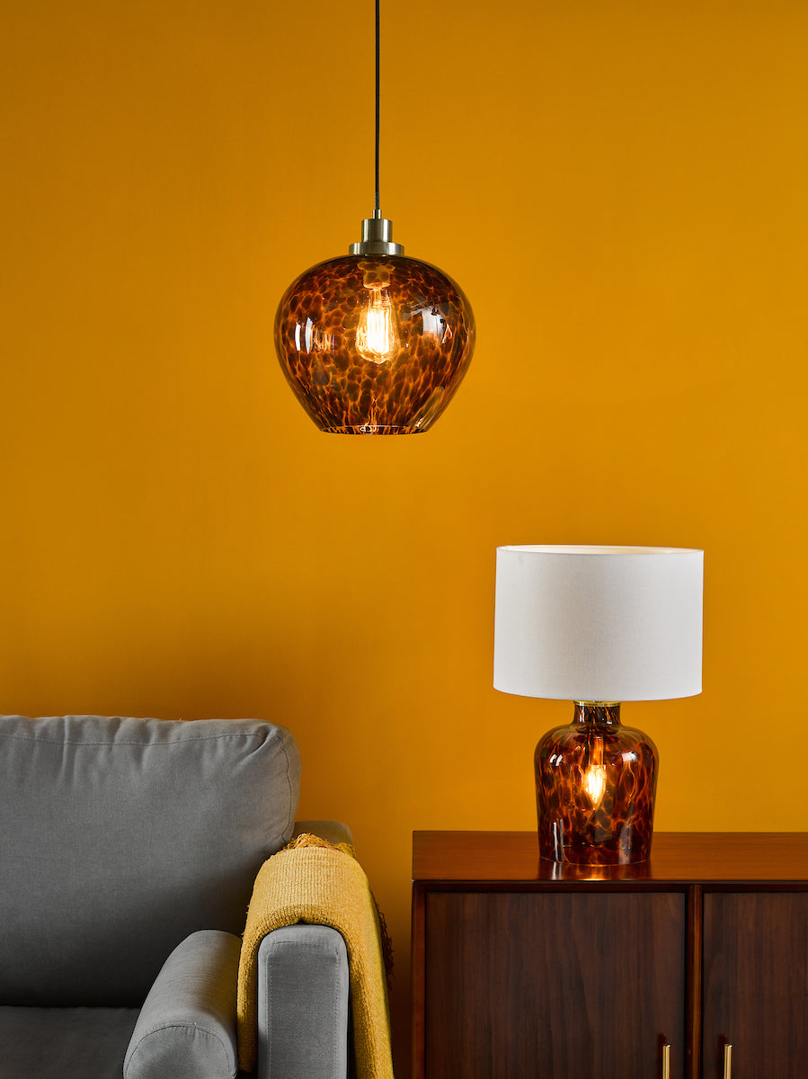 Dar Leandra Pendant Tortoiseshell Glass and Antique Brass – from Amos Lighting + Home