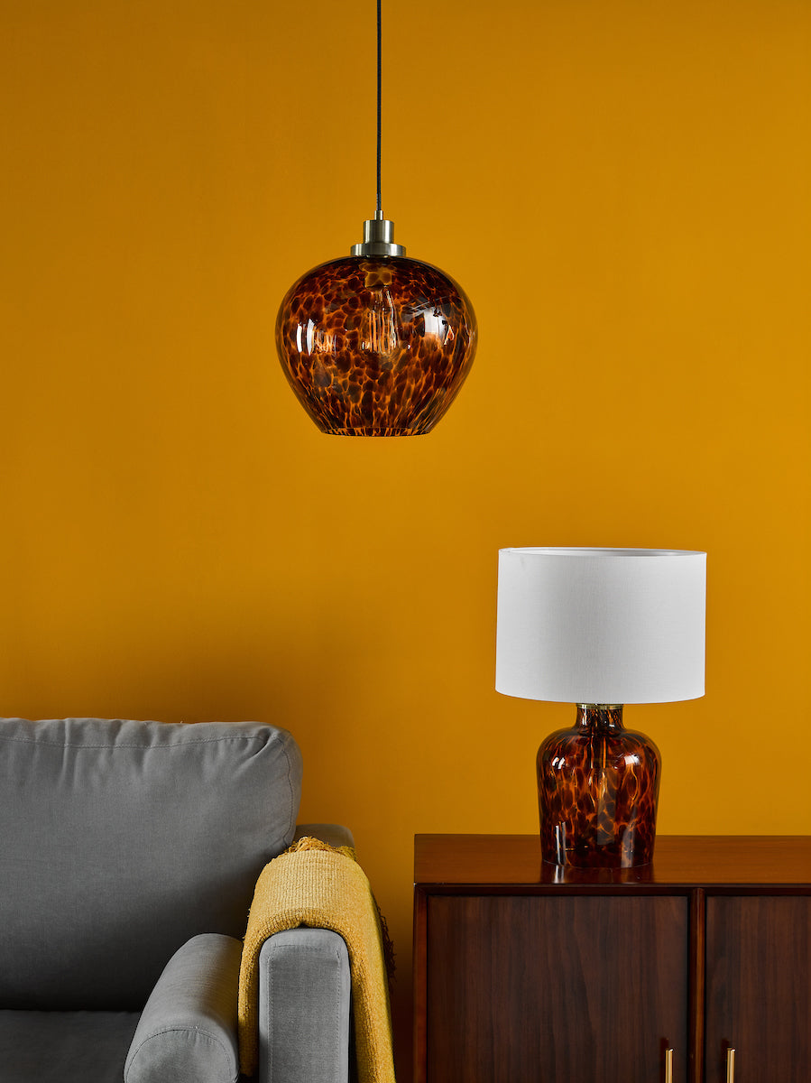 Dar Leandra Pendant Tortoiseshell Glass and Antique Brass – from Amos Lighting + Home