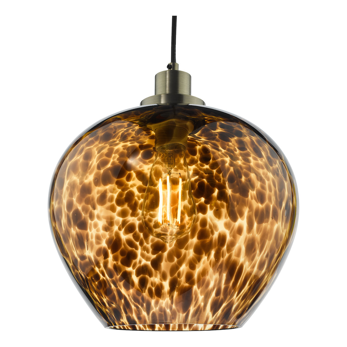 Dar Leandra Pendant Tortoiseshell Glass and Antique Brass – from Amos Lighting + Home