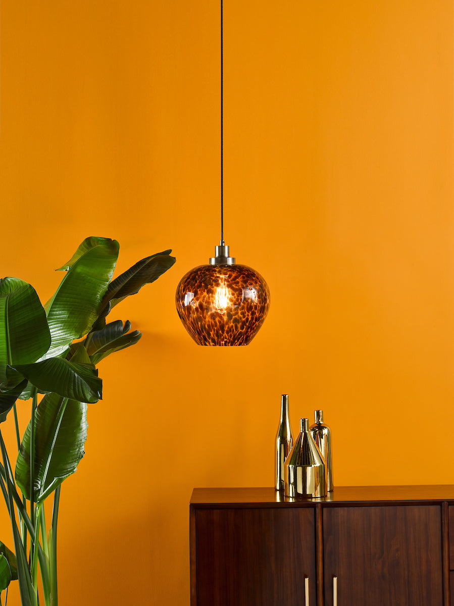 Dar Leandra Pendant Tortoiseshell Glass and Antique Brass – from Amos Lighting + Home