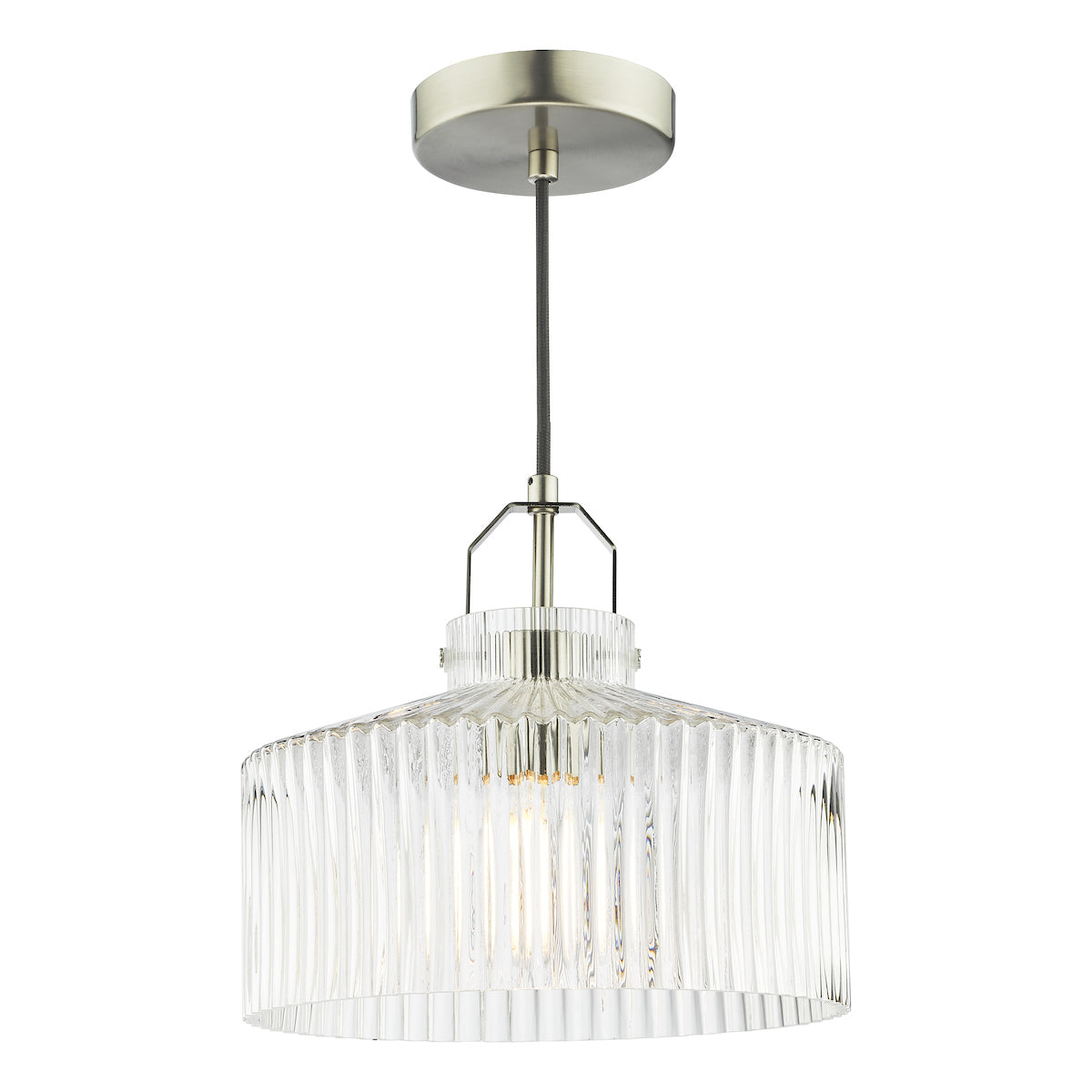 Dar Lenka Pendant Satin Nickel and Ribbed Glass – from Amos Lighting + Home