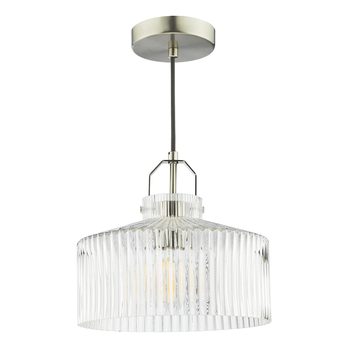 Dar Lenka Pendant Satin Nickel and Ribbed Glass – from Amos Lighting + Home
