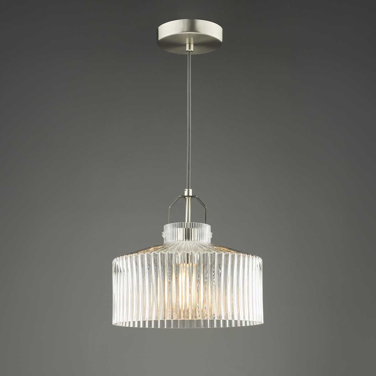 Dar Lenka Pendant Satin Nickel and Ribbed Glass – from Amos Lighting + Home