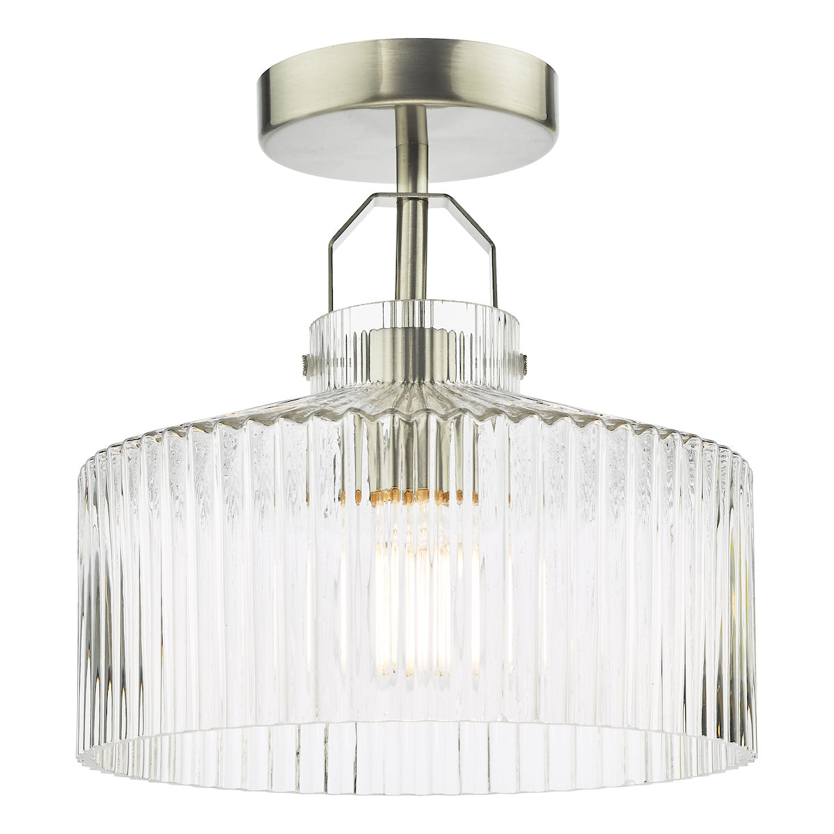 Dar Lenka Semi-Flush Satin Nickel and Ribbed Glass – from Amos Lighting + Home