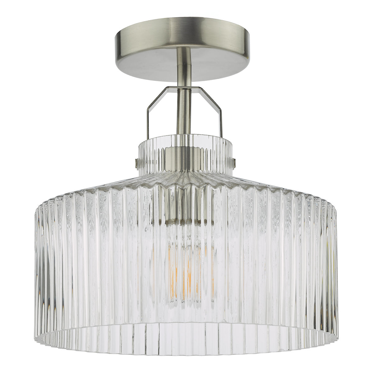 Dar Lenka Semi-Flush Satin Nickel and Ribbed Glass – from Amos Lighting + Home