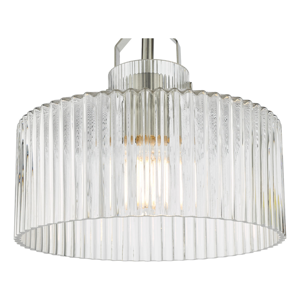 Dar Lenka Semi-Flush Satin Nickel and Ribbed Glass – from Amos Lighting + Home
