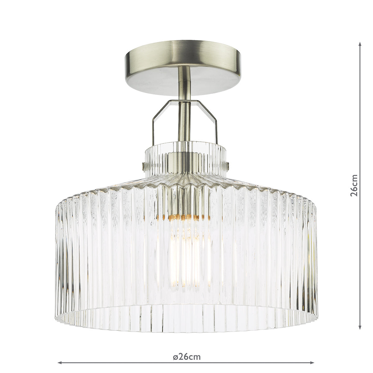 Dar Lenka Semi-Flush Satin Nickel and Ribbed Glass – from Amos Lighting + Home