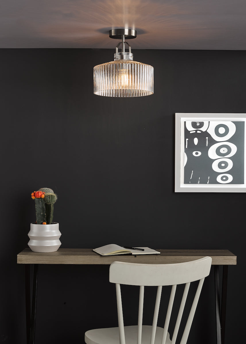 Dar Lenka Semi-Flush Satin Nickel and Ribbed Glass – from Amos Lighting + Home