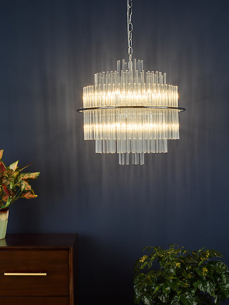 Dar Lukas 13 Light Pendant Chandelier Polished Chrome – from Amos Lighting + Home