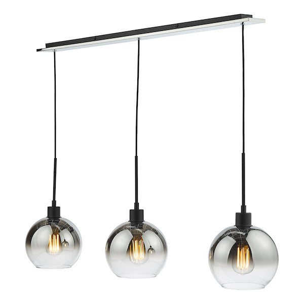 Dar Lycia 3 Light Bar Pendant Matt Black Ombre Smoked Glass – from Amos Lighting + Home