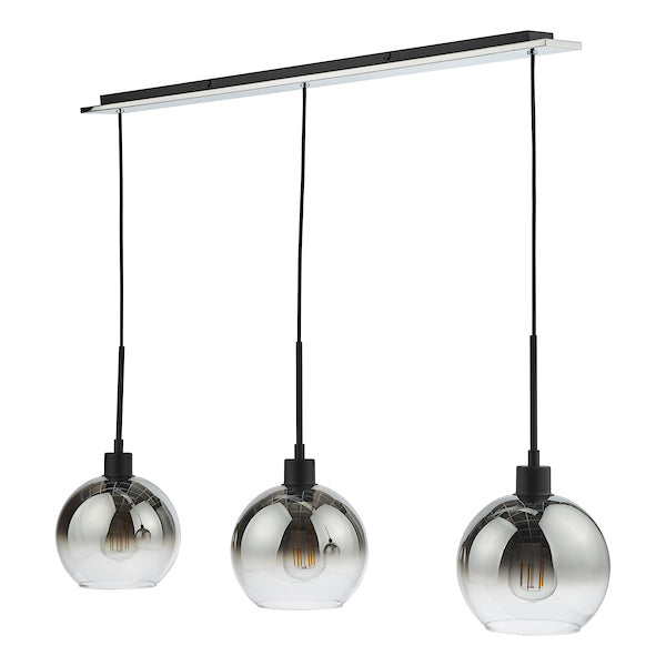 Dar Lycia 3 Light Bar Pendant Matt Black Ombre Smoked Glass – from Amos Lighting + Home