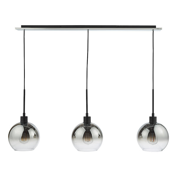 Dar Lycia 3 Light Bar Pendant Matt Black Ombre Smoked Glass – from Amos Lighting + Home