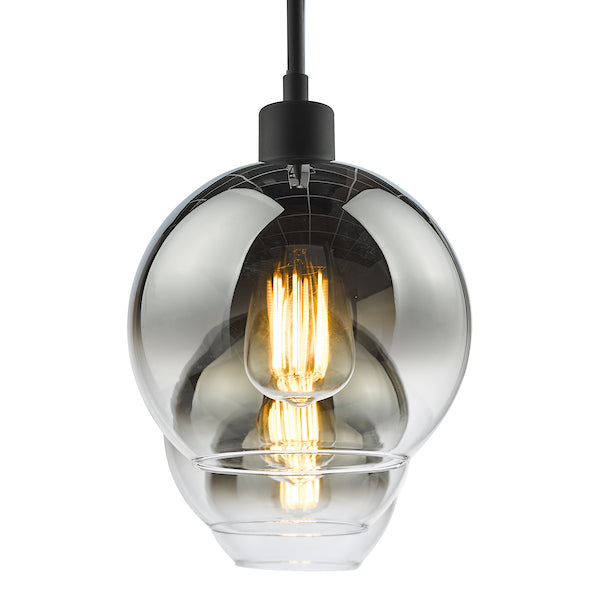 Dar Lycia 3 Light Bar Pendant Matt Black Ombre Smoked Glass – from Amos Lighting + Home