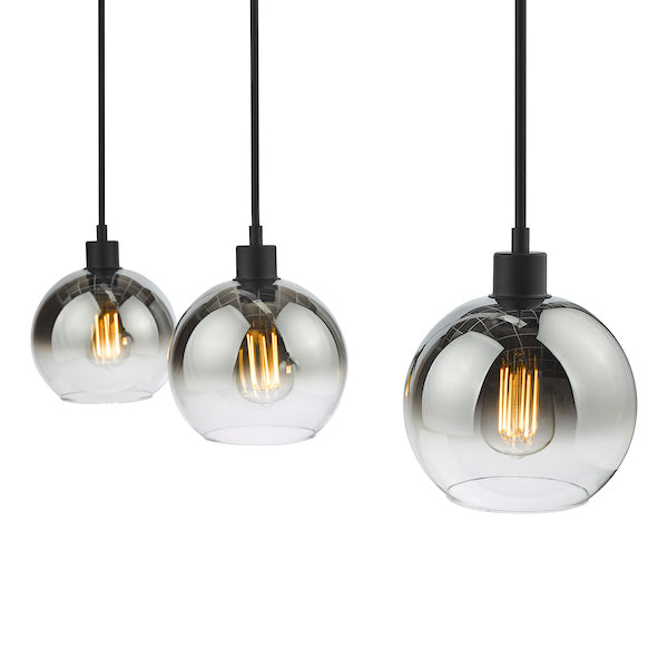 Dar Lycia 3 Light Bar Pendant Matt Black Ombre Smoked Glass – from Amos Lighting + Home