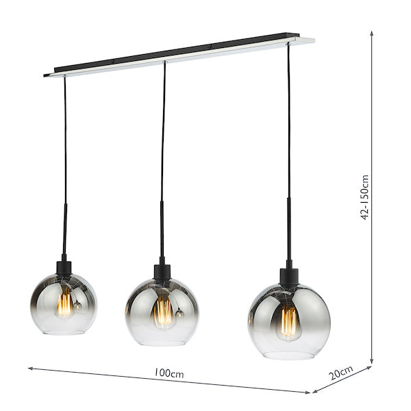 Dar Lycia 3 Light Bar Pendant Matt Black Ombre Smoked Glass – from Amos Lighting + Home