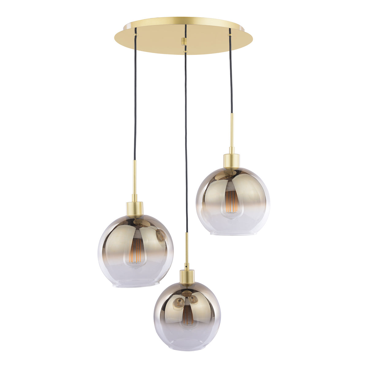 Dar Lycia 3 Light Cluster Pendant Polished Gold and Gold Ombre Glass – from Amos Lighting + Home