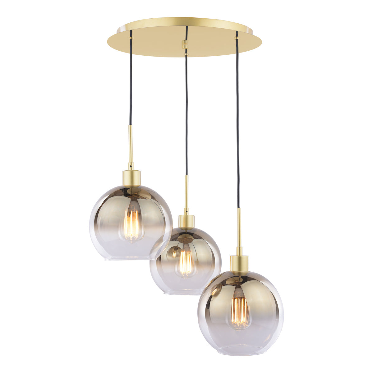 Dar Lycia 3 Light Cluster Pendant Polished Gold and Gold Ombre Glass – from Amos Lighting + Home