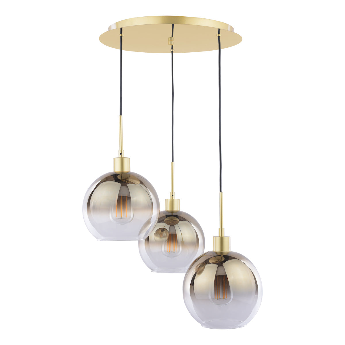Dar Lycia 3 Light Cluster Pendant Polished Gold and Gold Ombre Glass – from Amos Lighting + Home
