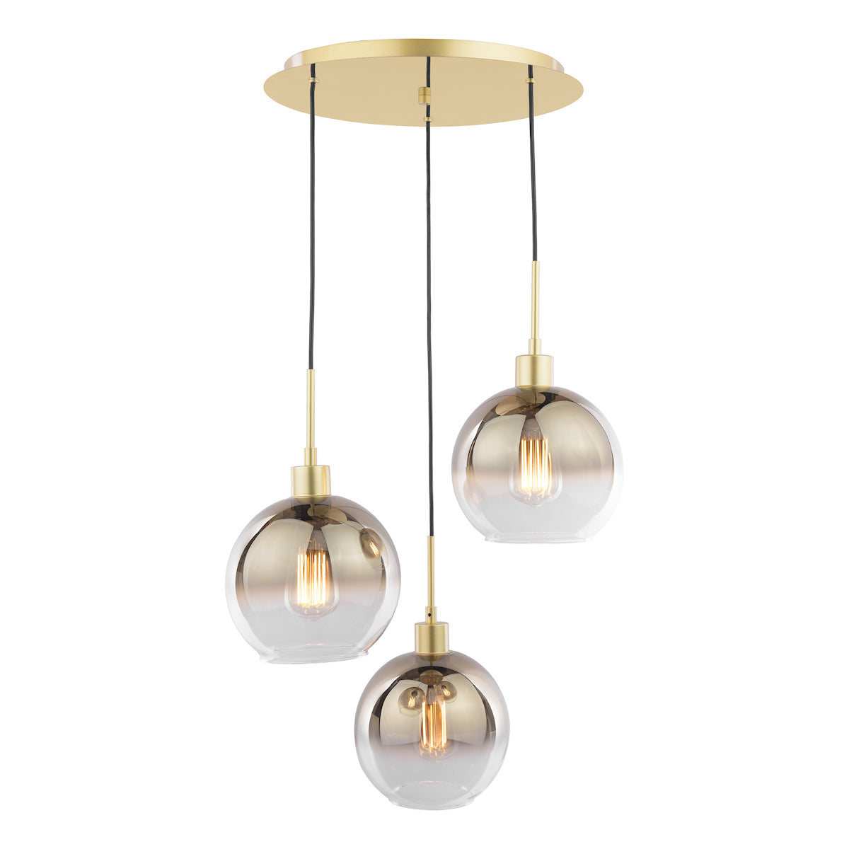 Dar Lycia 3 Light Cluster Pendant Polished Gold and Gold Ombre Glass – from Amos Lighting + Home
