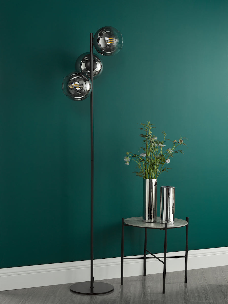 Dar Lycia 3 Light Floor Lamp Matt Black and Ombre Smoked Glass – from Amos Lighting + Home