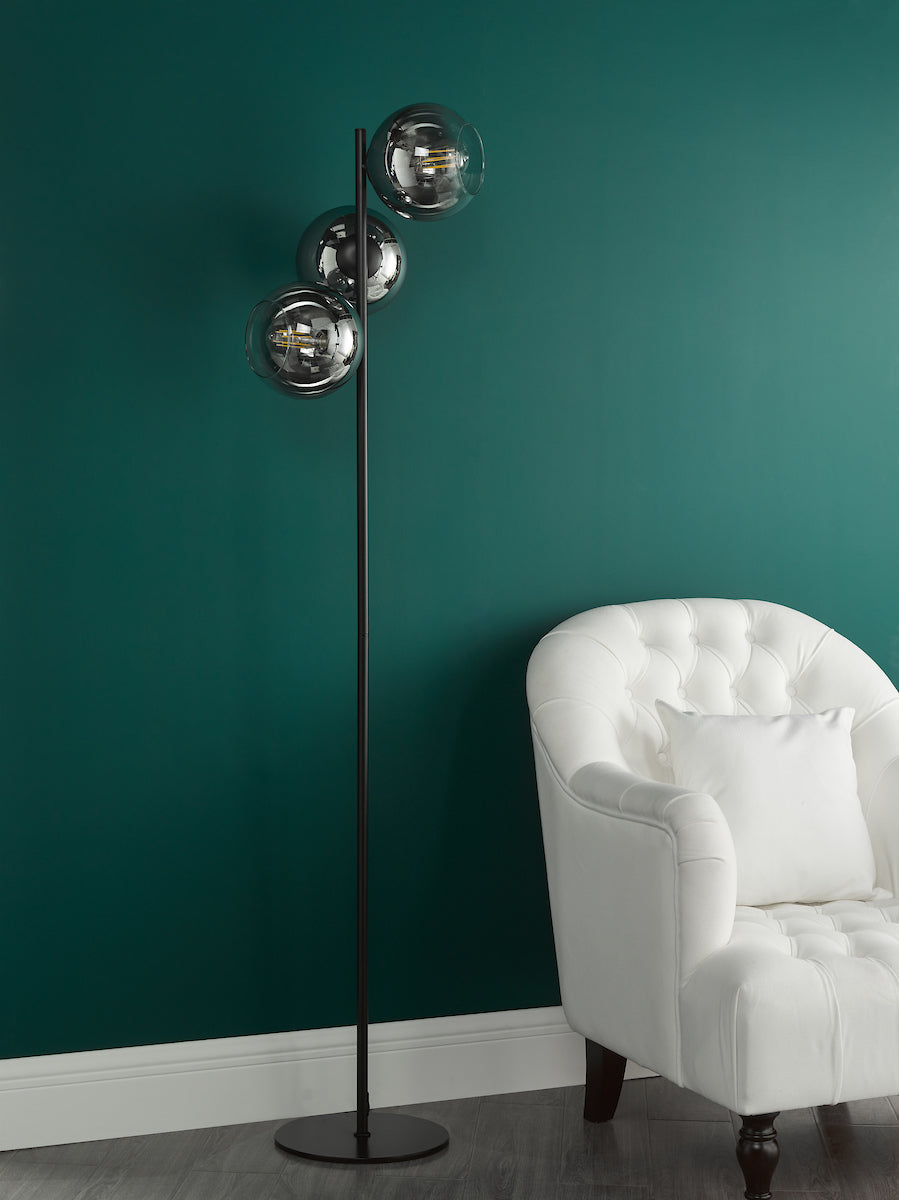 Dar Lycia 3 Light Floor Lamp Matt Black and Ombre Smoked Glass – from Amos Lighting + Home