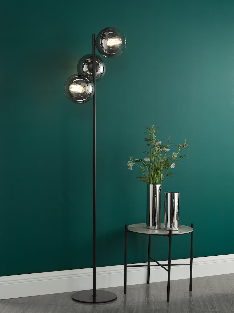 Dar Lycia 3 Light Floor Lamp Matt Black and Ombre Smoked Glass – from Amos Lighting + Home
