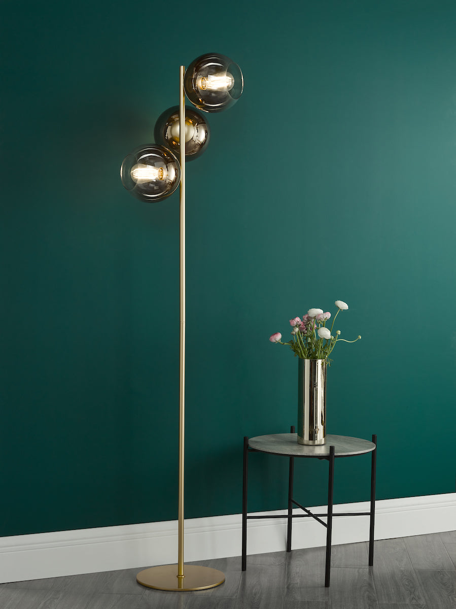 Dar Lycia 3 Light Floor Lamp Satin Gold and Gold Ombre Glass – from Amos Lighting + Home