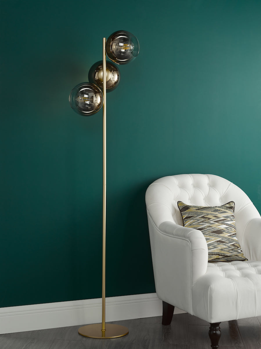Dar Lycia 3 Light Floor Lamp Satin Gold and Gold Ombre Glass – from Amos Lighting + Home