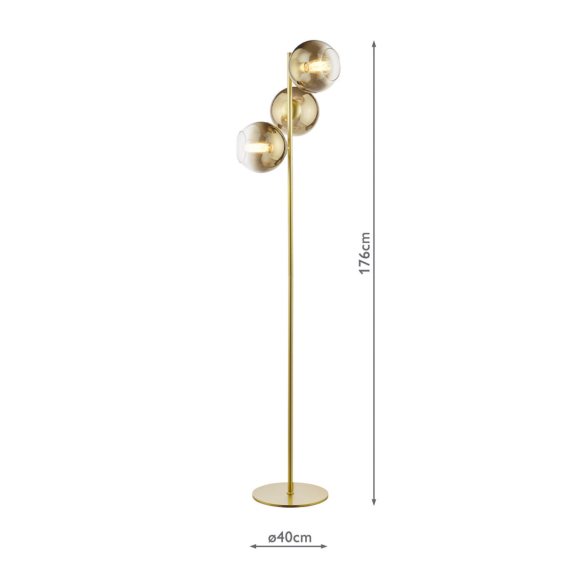 Dar Lycia 3 Light Floor Lamp Satin Gold and Gold Ombre Glass – from Amos Lighting + Home