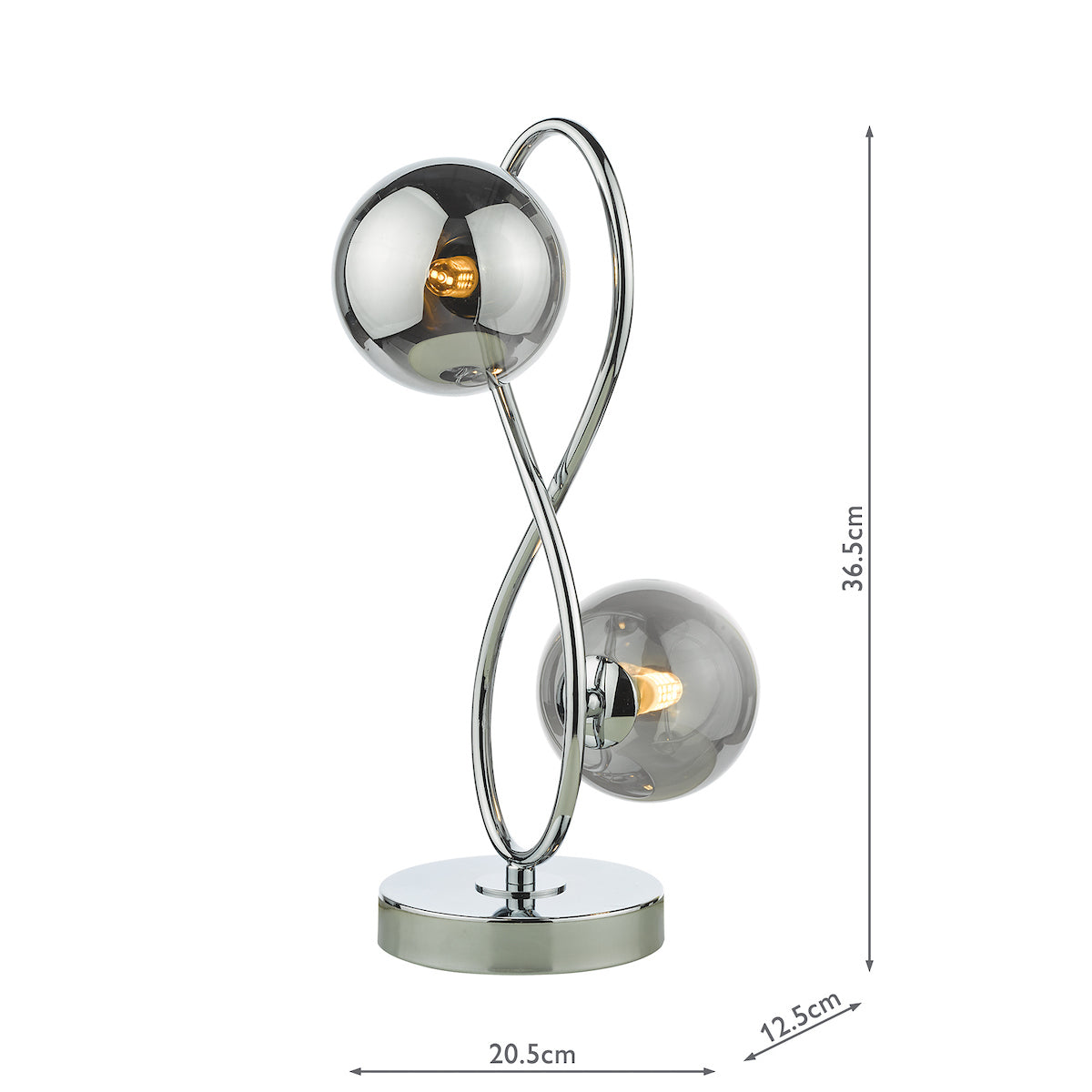 Dar Lysandra 2 Light Table Lamp Polished Chrome and Smoked Glass – from Amos Lighting + Home