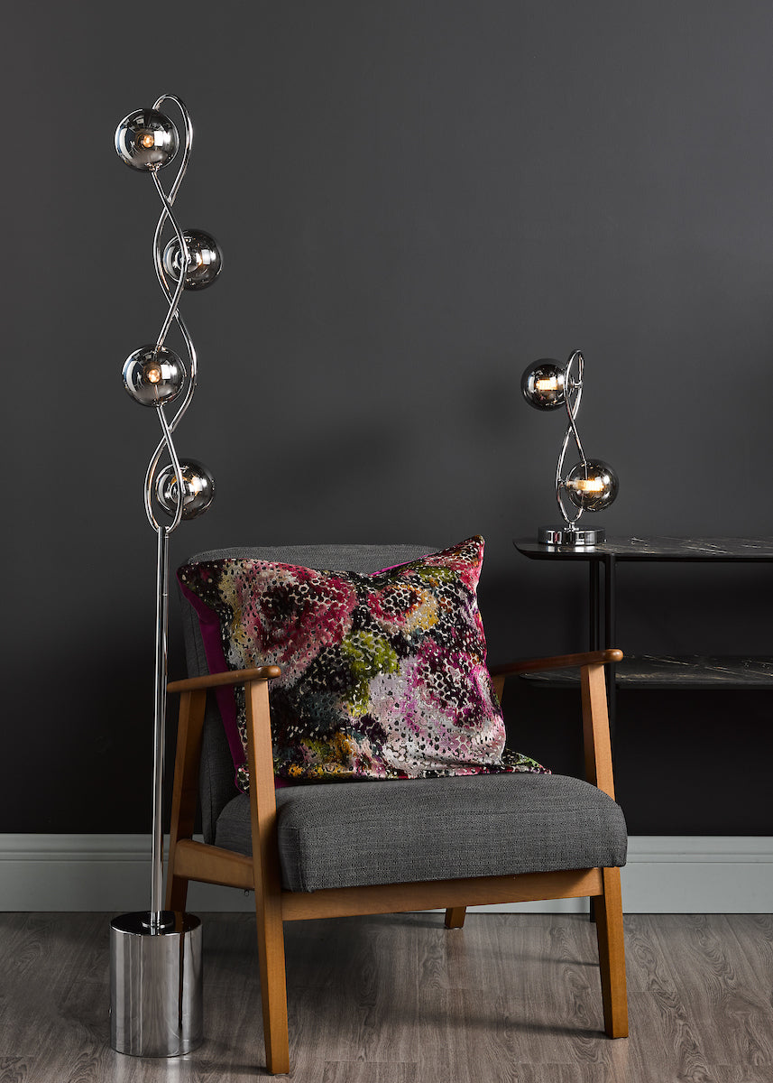 Dar Lysandra 4 Light Floor Lamp Polished Chrome and Smoked Glass – from Amos Lighting + Home