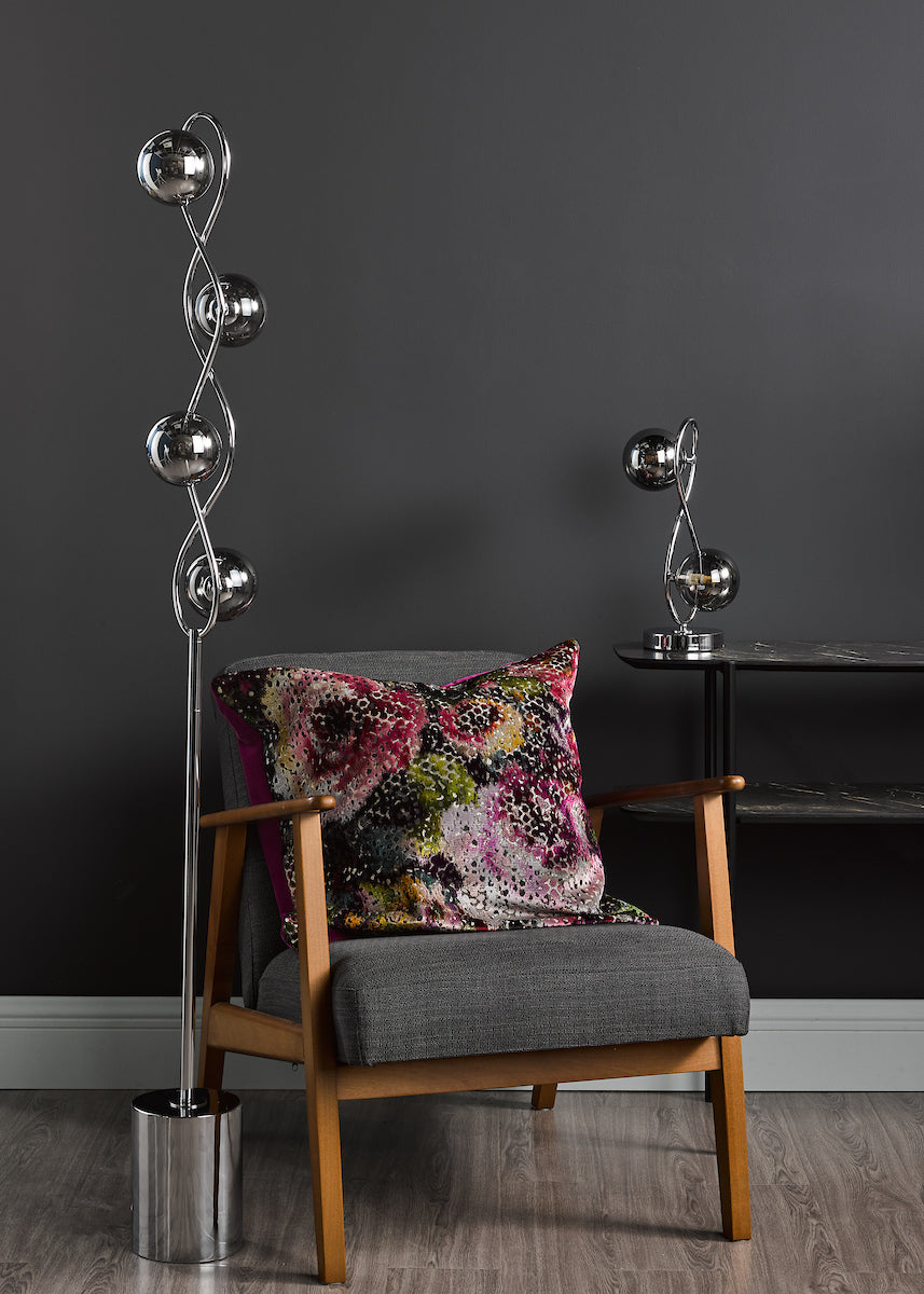 Dar Lysandra 4 Light Floor Lamp Polished Chrome and Smoked Glass – from Amos Lighting + Home