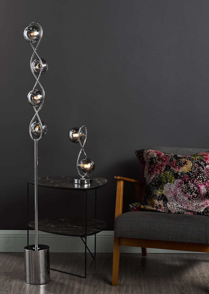 Dar Lysandra 4 Light Floor Lamp Polished Chrome and Smoked Glass – from Amos Lighting + Home