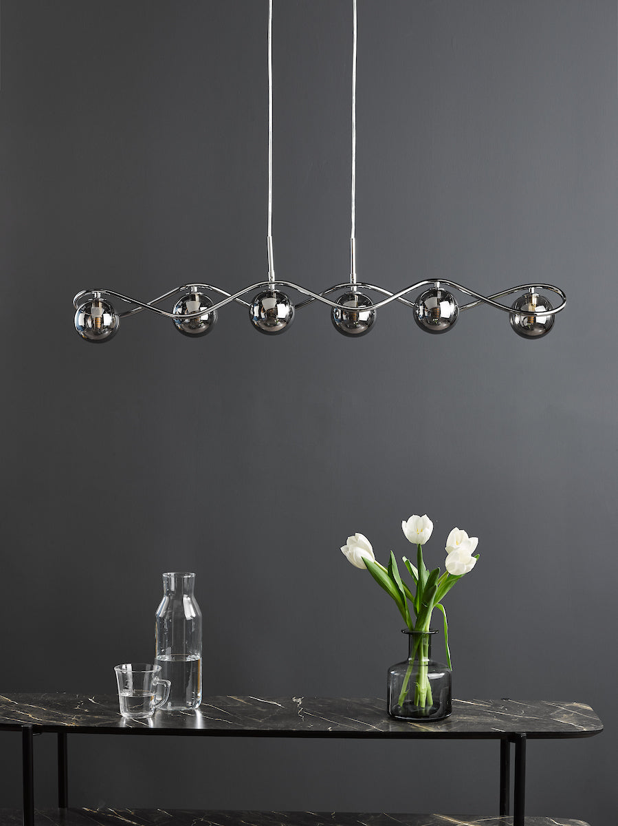 Dar Lysandra 6 Light Bar Pendant Polished Chrome and Smoked Glass – from Amos Lighting + Home