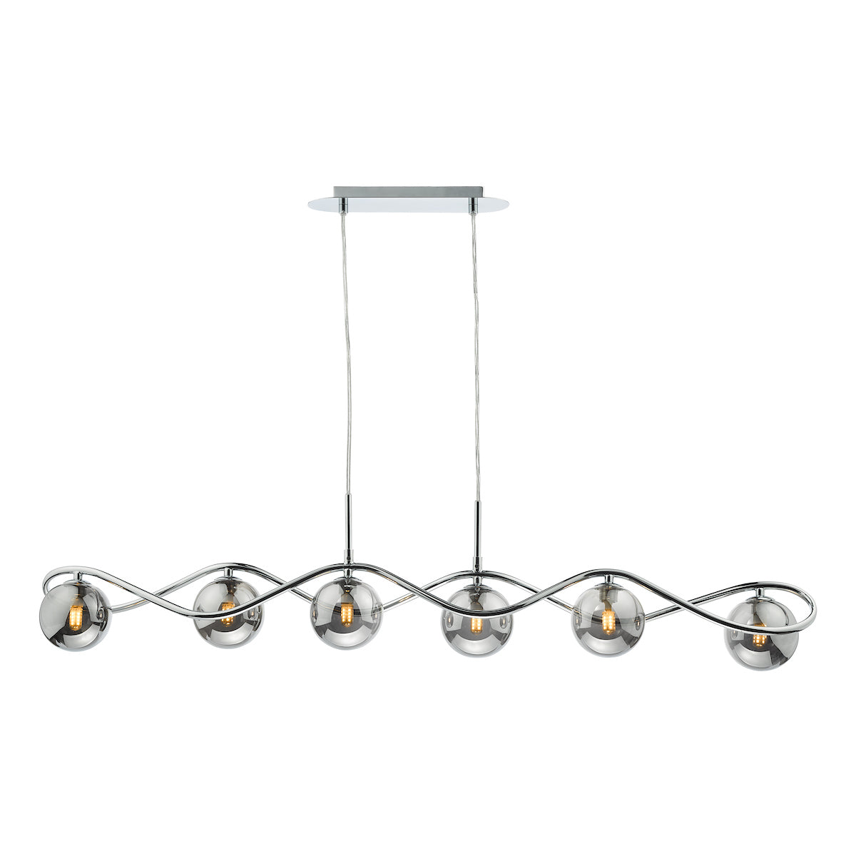 Dar Lysandra 6 Light Bar Pendant Polished Chrome and Smoked Glass – from Amos Lighting + Home