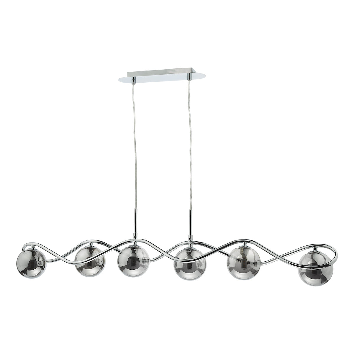 Dar Lysandra 6 Light Bar Pendant Polished Chrome and Smoked Glass – from Amos Lighting + Home