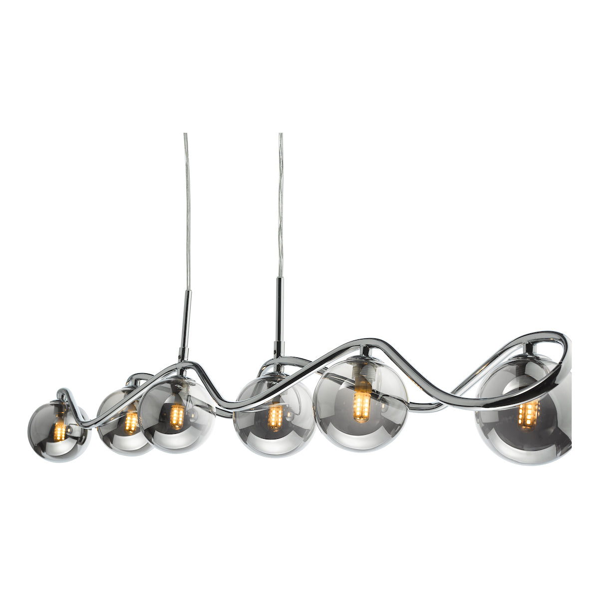 Dar Lysandra 6 Light Bar Pendant Polished Chrome and Smoked Glass – from Amos Lighting + Home