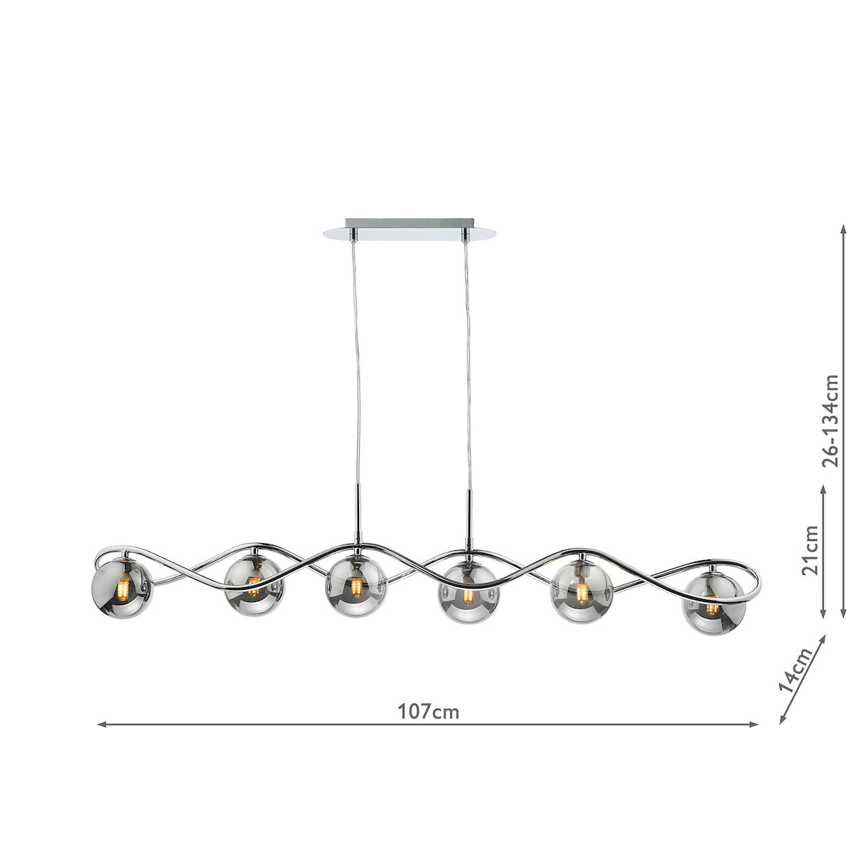 Dar Lysandra 6 Light Bar Pendant Polished Chrome and Smoked Glass – from Amos Lighting + Home
