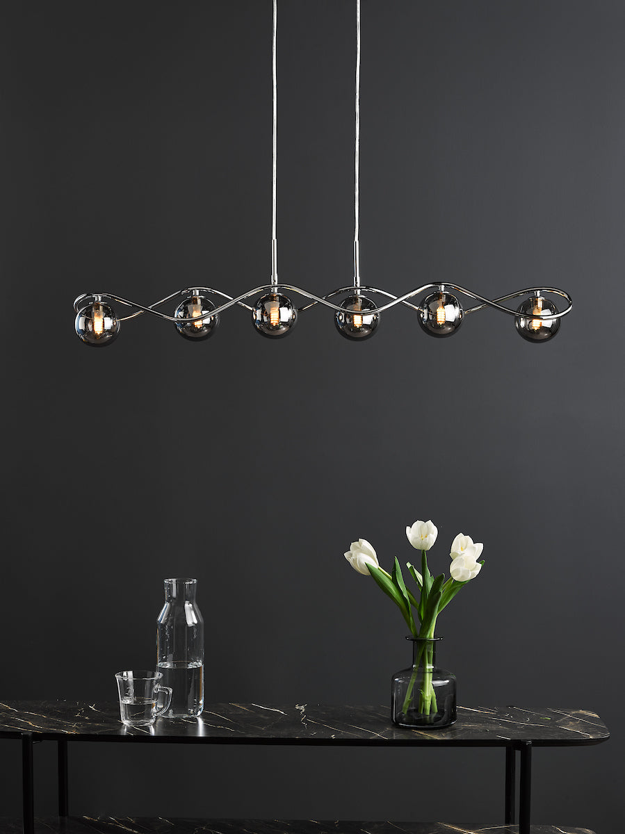 Dar Lysandra 6 Light Bar Pendant Polished Chrome and Smoked Glass – from Amos Lighting + Home