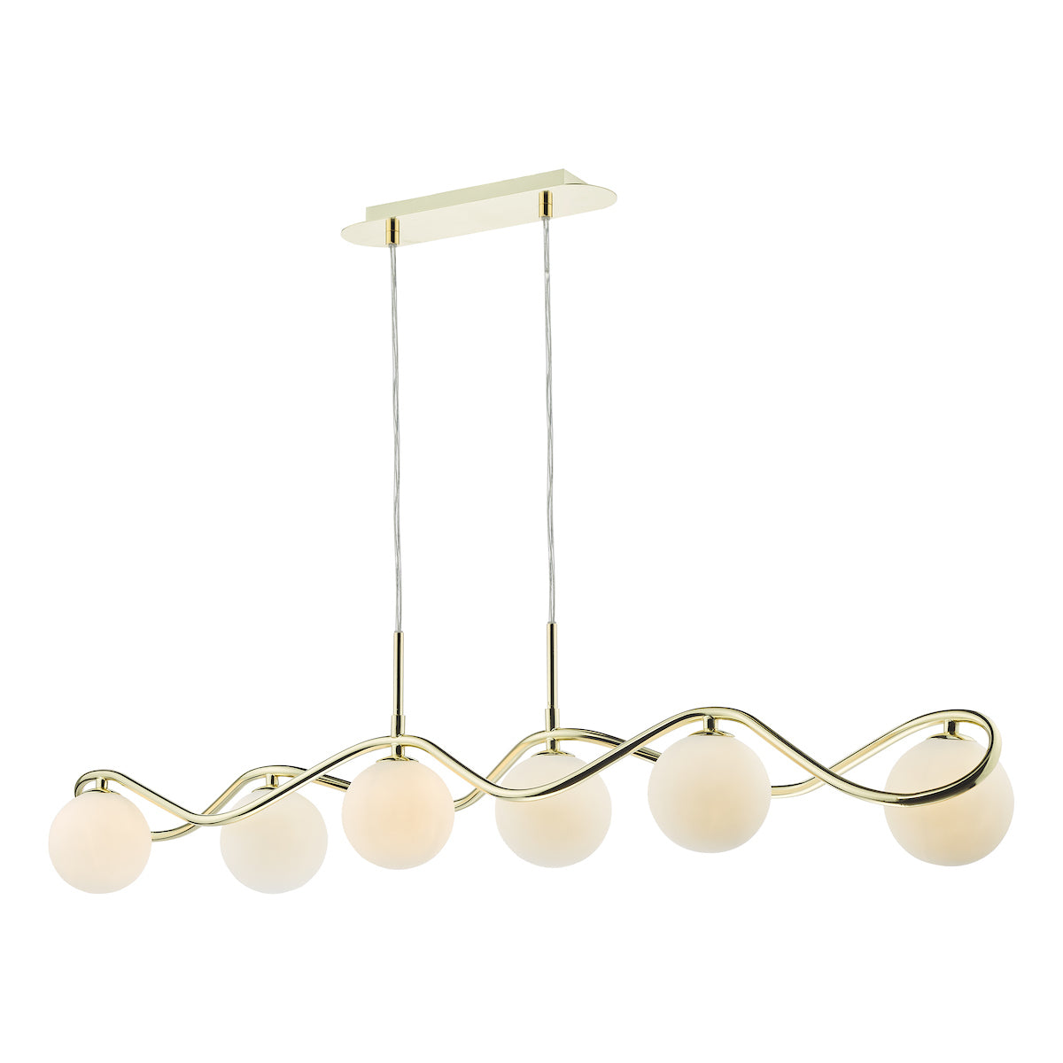 Dar Lysandra 6 Light Bar Pendant Polished Gold and Opal Glass – from Amos Lighting + Home