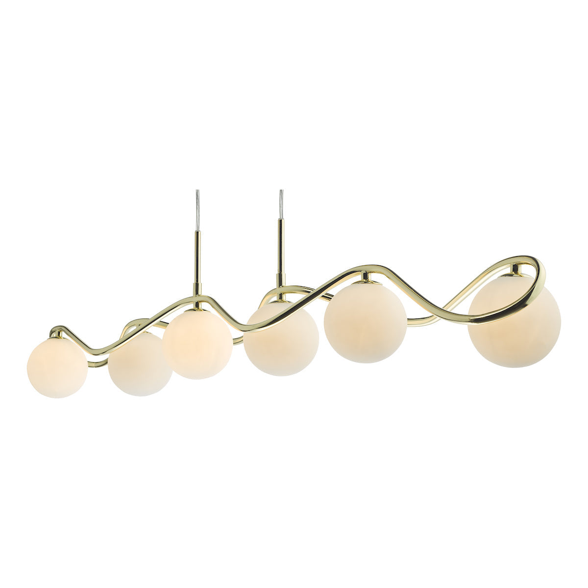 Dar Lysandra 6 Light Bar Pendant Polished Gold and Opal Glass – from Amos Lighting + Home