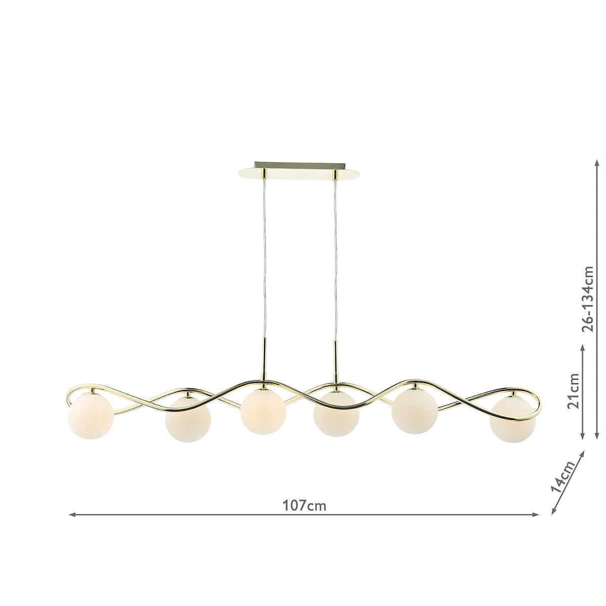 Dar Lysandra 6 Light Bar Pendant Polished Gold and Opal Glass – from Amos Lighting + Home