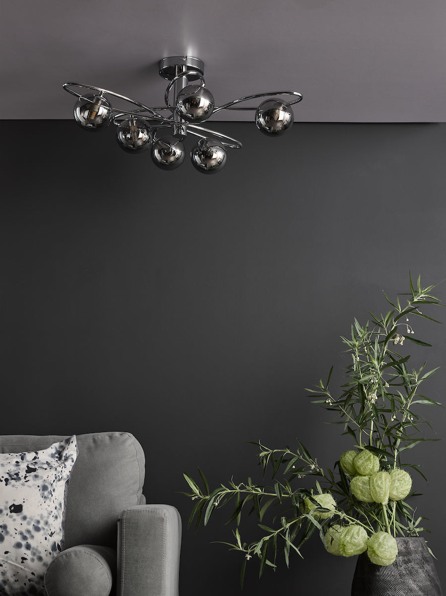 Dar Lysandra 6 Light Semi-Flush Polished Chrome and Smoked Glass – from Amos Lighting + Home